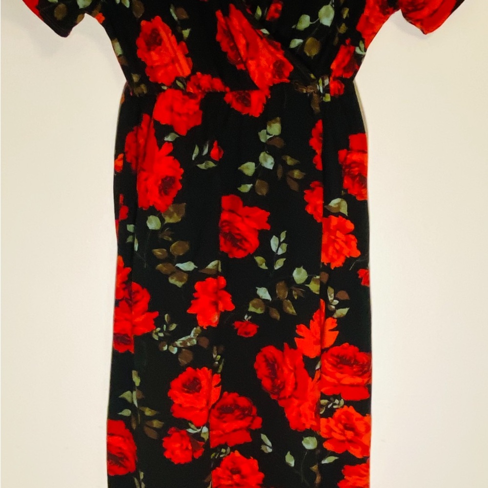 Red and Green V-Neck Sheath Midi Dress for Wedding Guest
